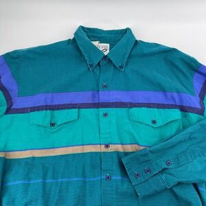 Vintage Roper Western Shirt Men's L Made in USA Teal Striped Button Down Retro
